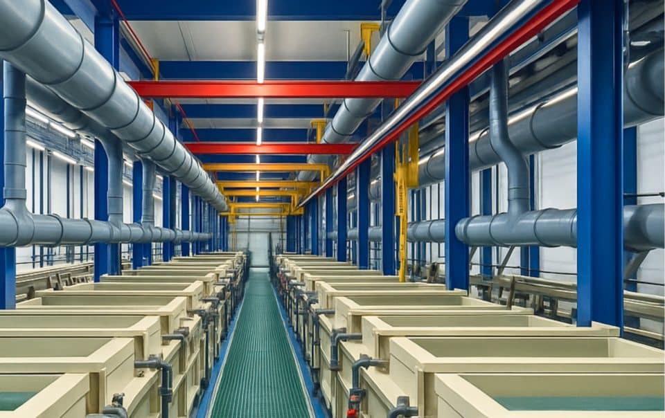 Illustration de la polyexposition : coexistence de solvants, poussières et vapeurs dans un atelier ICPE.